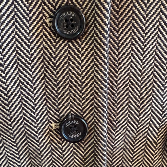 CHAPS Vintage Women’s Herringbone Cotton Blazer Black/Tan Size 4 EC Old Money - Picture 3 of 14
